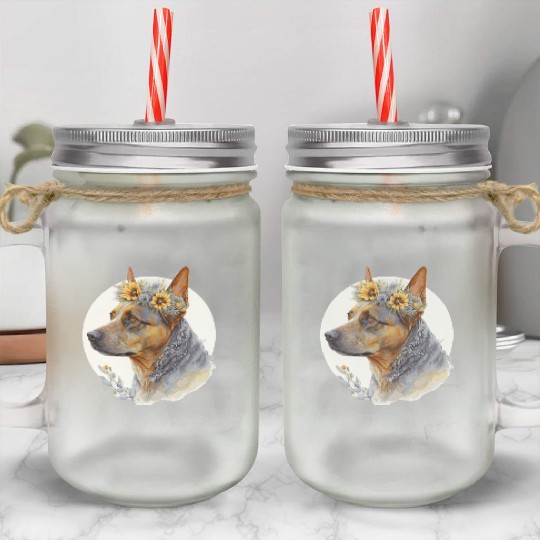 Cute Australian Cattle Sunflower Dog Breed Pet Pup Mason Jar Cups
