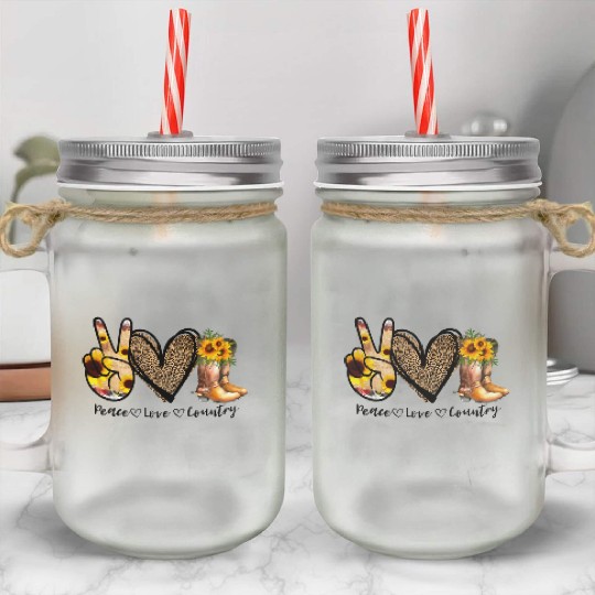 Sunflower Peace Love Country Cowgirl Midwest Boot Mason Jar Cups