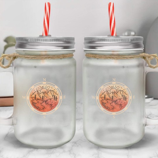 Hiker Mountains Compass climbing Mountaineering Mason Jar Cups