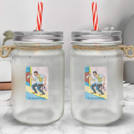 Loteria El Borracho Colorful Tarot Card Mason Jar Cups