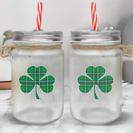St Patric Day Irish Green Buffalo Plaid Shamrock Mason Jar Cups