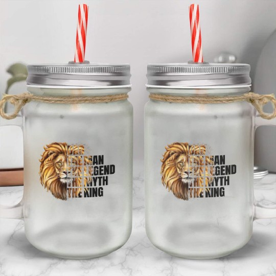 Dad the Man the Legend Leopard Lion Png Mason Jar Cups