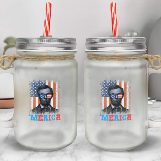 Merica Lincoln Independence Day Party 4th July Mason Jar Cups