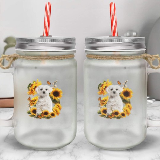 Maltese Dog Mom Mother'S Day Sunflower Maltese Mom Mason Jar Cups