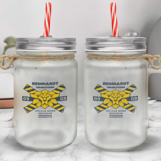 Overwatch 2 Reinhardt Demolitions Icon Logo Mason Jar Cups