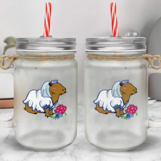 Capybara Bride In A Wedding Dress Illustration Mason Jar Cups