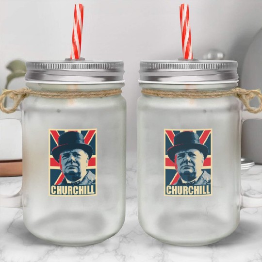 Winston Churhill Union Jack Propaganda Pop Art Mason Jar Cups