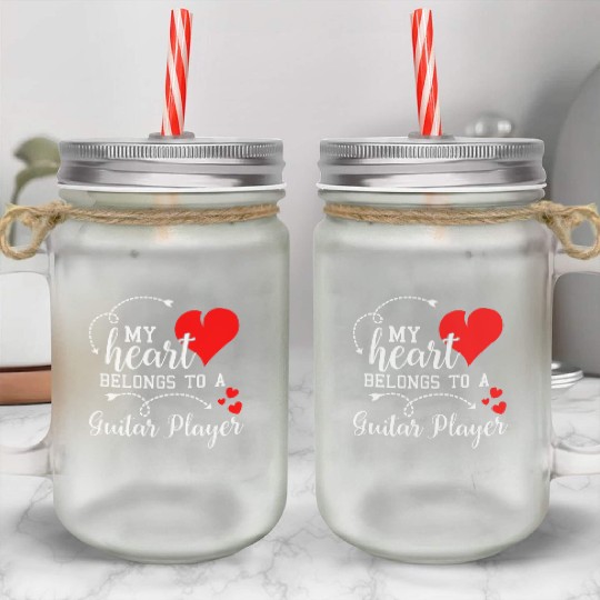 I Love My Guitar Player Husband Wife Valentines Mason Jar Cups