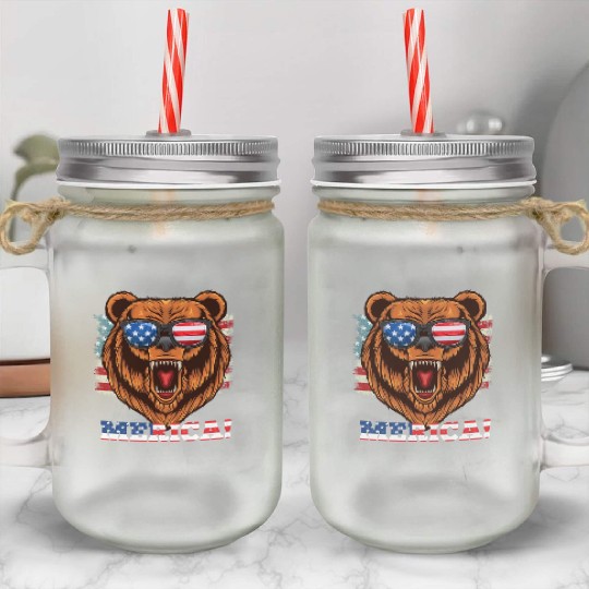 Merica Independence Day American Bear USA Party Mason Jar Cups