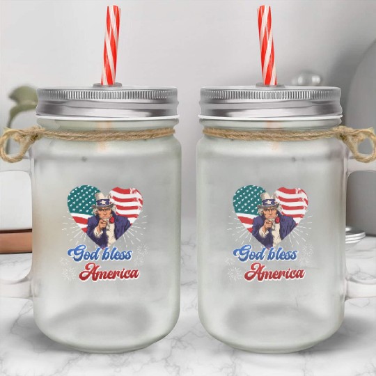 God Bless America Independence Day 4th July USA Mason Jar Cups