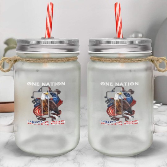 One Nation Under God Jesus Usa Cross Bald Eagle Mason Jar Cups