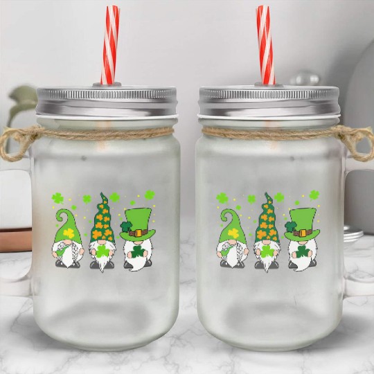 St Patrick'S Day Three Gnomes Shamrock Irish Mason Jar Cups