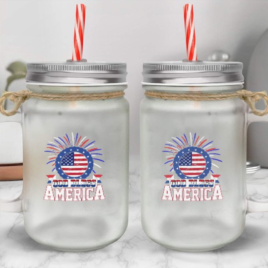 God Bless America Independence Day USA Patriot Mason Jar Cups
