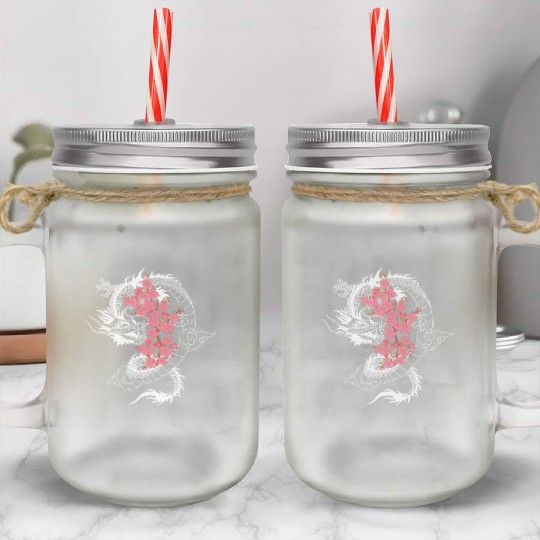 Dragon Japanese Cherry Blossom Culture Mason Jar Cups