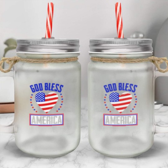 God Bless America Independence Day USA Patriot Mason Jar Cups