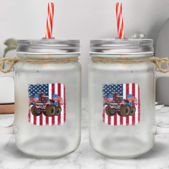 US Patriot American Monster Trucks USA Fan Mason Jar Cups