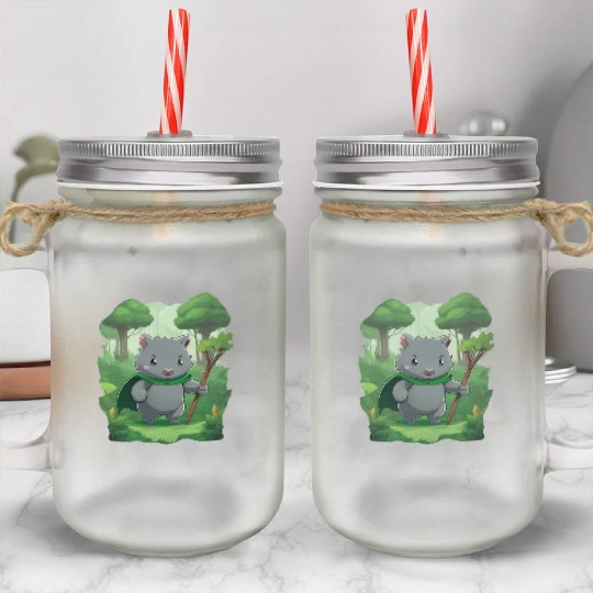 Wombat Hero - Green Cape Wombat Mason Jar Cups