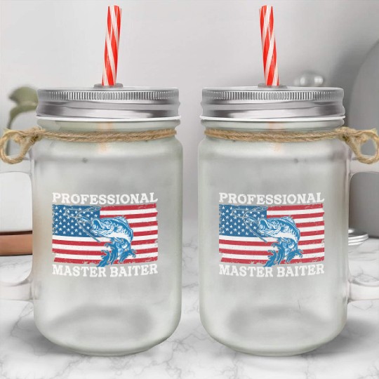 Professional Master Baiter Us American Flag Bass Mason Jar Cups