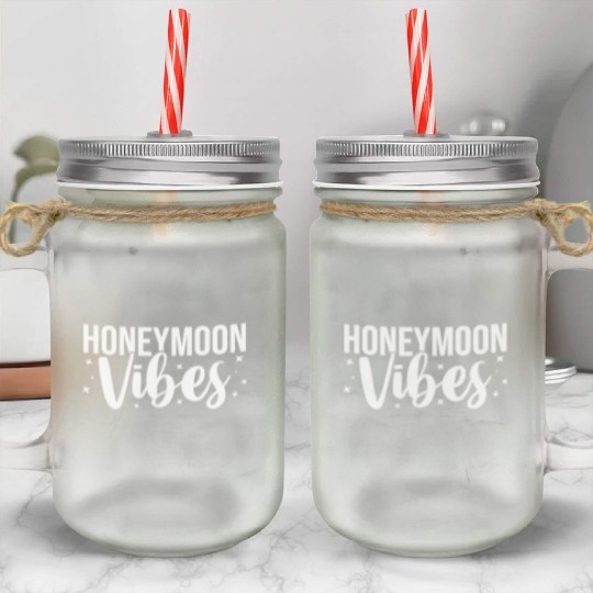 Bride Groom Vacation Newlywed Trip Honeymoon Vibes Mason Jar Cups