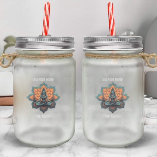 Women's Yoga Meditation Lotus Design Mason Jar Cups