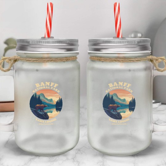 Vintage Retro Canadian Banff National Park Mason Jar Cups