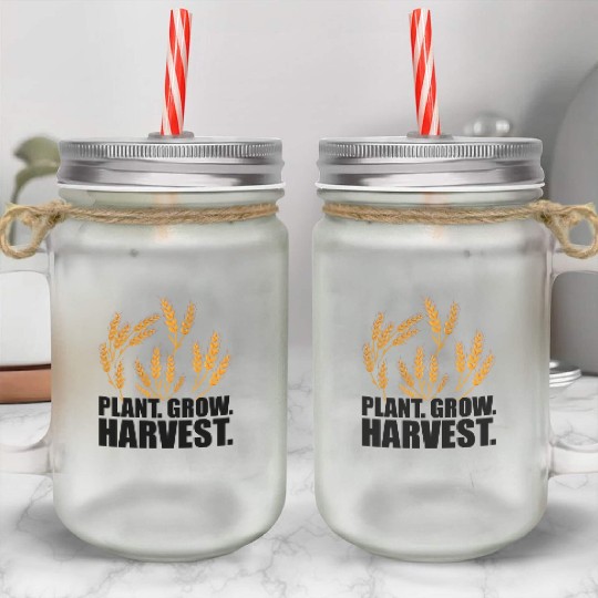 Wheat Farmer Plant Grow Harvest Mason Jar Cups