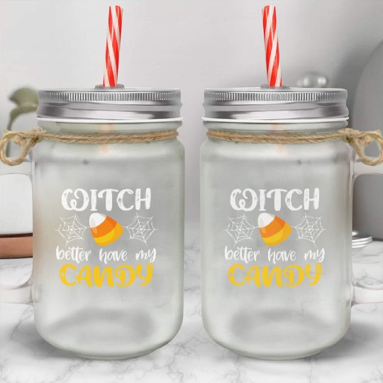 Halloween Witch Funny Candy Corn Trick Or Treat Mason Jar Cups