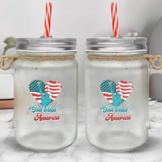 God Bless America Independence Day 4th July USA Mason Jar Cups