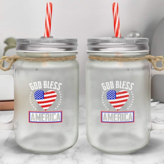 God Bless America Independence Day USA Patriot Mason Jar Cups
