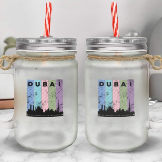 Black Colorful Dubai The Leading City in the World Mason Jar Cups