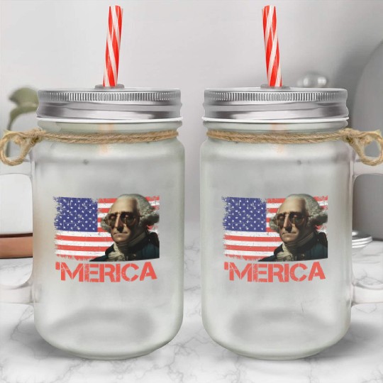Merica George Washington Independence Day USA Mason Jar Cups