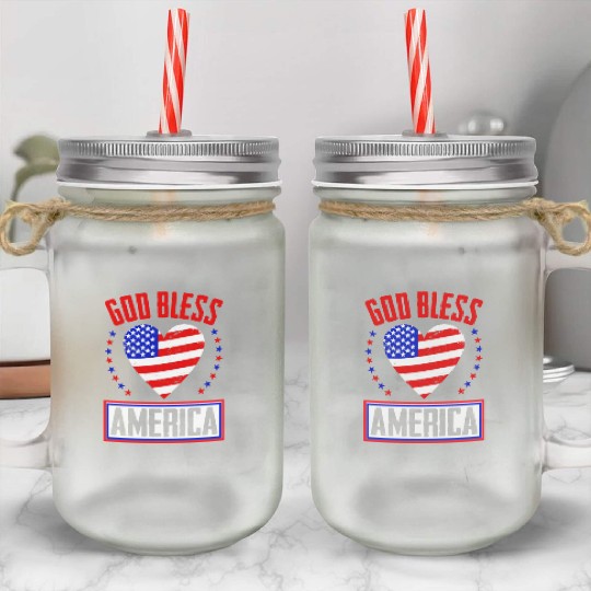 God Bless America Independence Day USA Patriot Mason Jar Cups