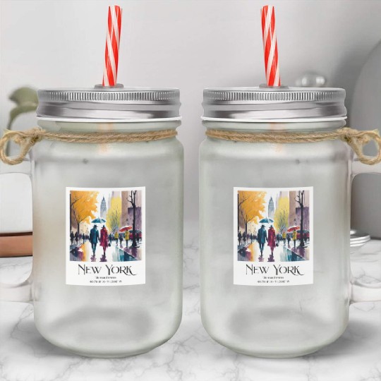 Couple walking in the streets of New York City Mason Jar Cups