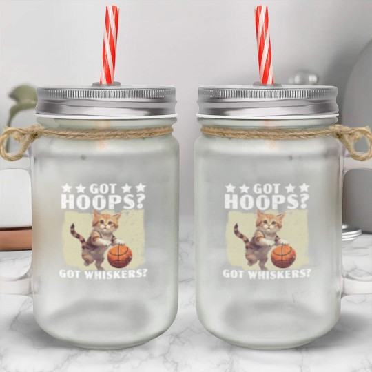 Basketball Cat Basketball Player I Love Basketball Mason Jar Cups