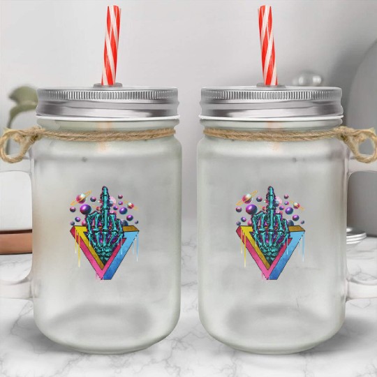 Trippy skeleton middle finger Mason Jar Cups