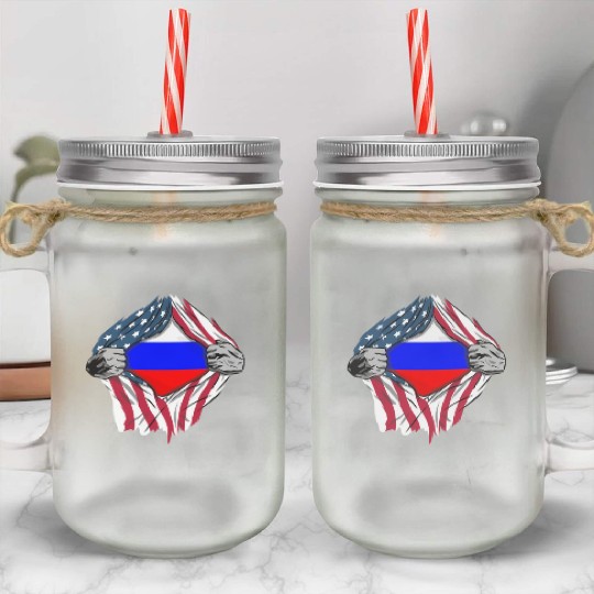 Russian American Blood Inside Me Country Flags Mason Jar Cups