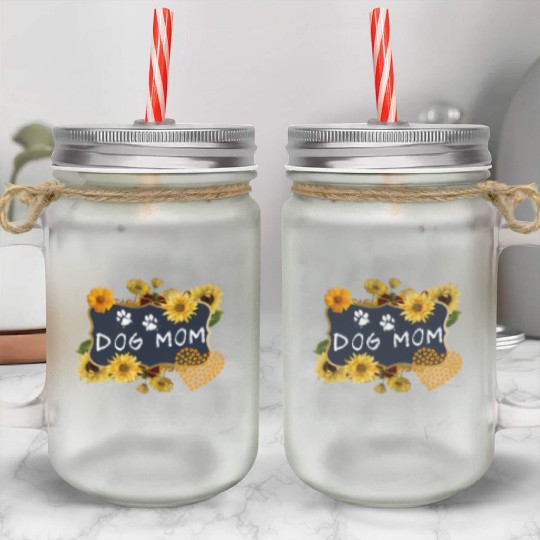 Sunflower Dog Mom Floral Dog Mason Jar Cups