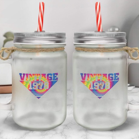 Vintage 1978 Tie Dye Splash Color Triangle Mason Jar Cups