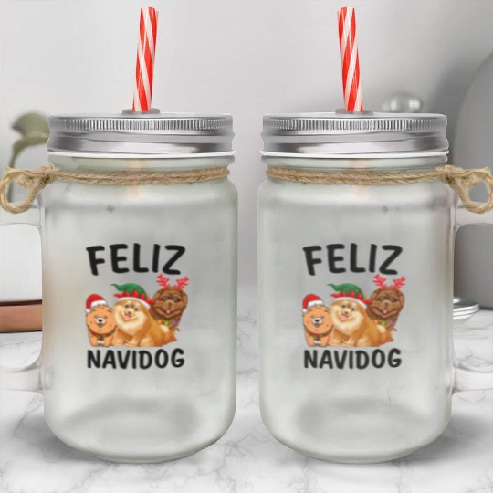 Feliz Navidog Chow Chow Reindeer Christmas Light Mason Jar Cups