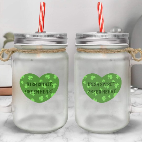 Irish Spirit Green Heart Mason Jar Cups