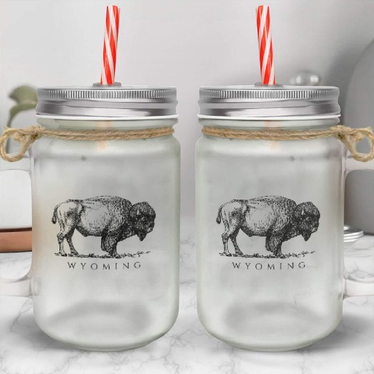Wyoming With A Buffalo Mason Jar Cups