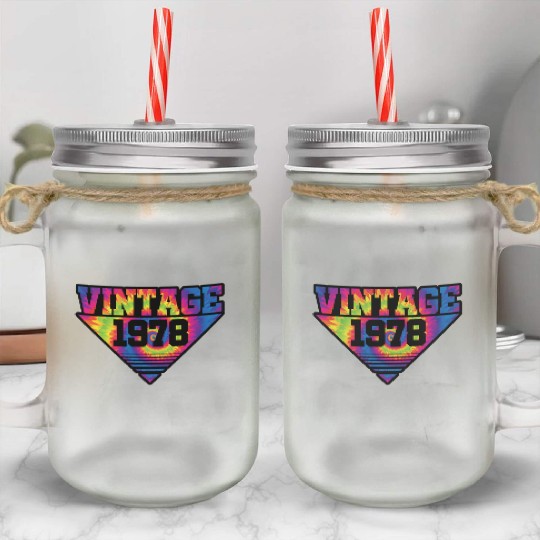 Vintage 1978 Tie Dye Splash Color Triangle Mason Jar Cups