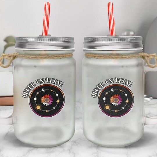 LGBTQ Queer Universe, Lesbian Flag Sunflower Mason Jar Cups