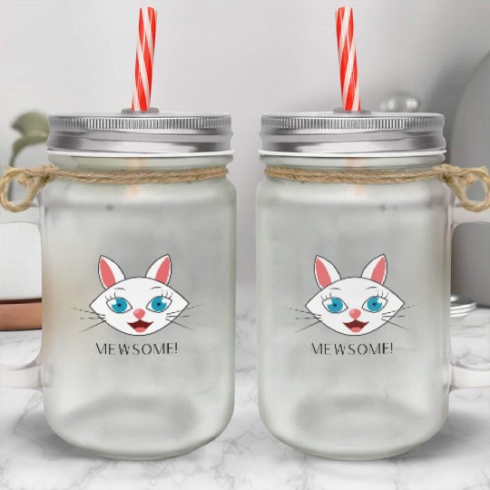 Mewsome White Cat Face Mason Jar Cups