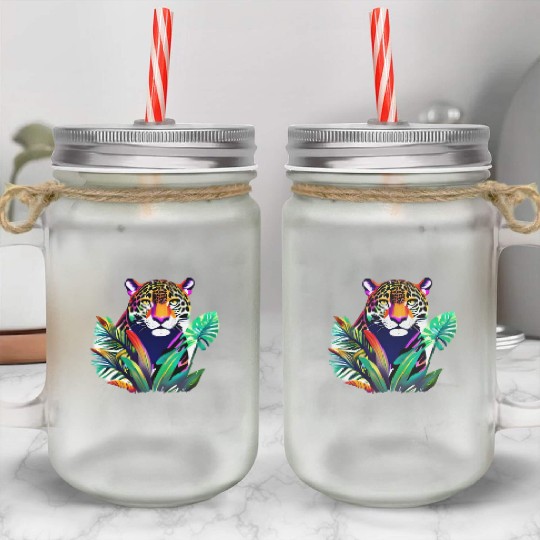 Jaguar in the Tropics Mason Jar Cups