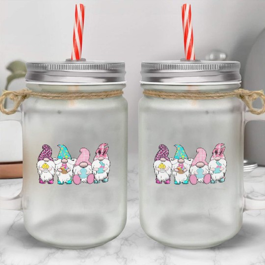 4 Easter Gnomes Pastel Spring Bunny Ears Gingham R Mason Jar Cups
