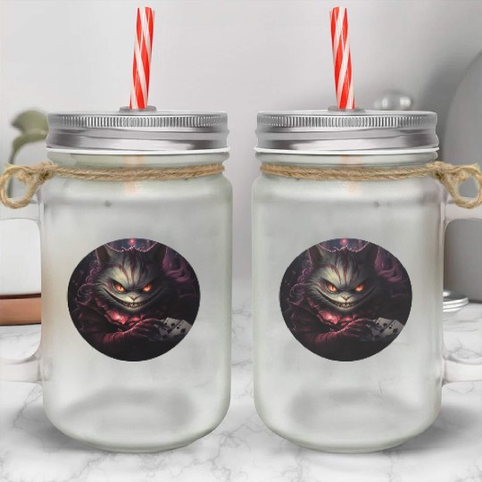 Cheshire Cat Playing Cards Mason Jar Cups