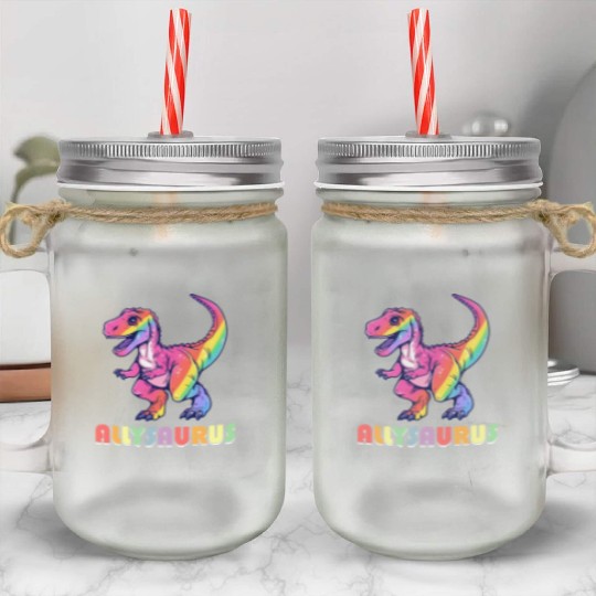 Allysaurus LGBT Transgender Dino Rainbow Lesbian Mason Jar Cups