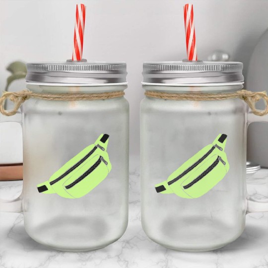 Lime Green Fanny Pack Illustration Mason Jar Cups