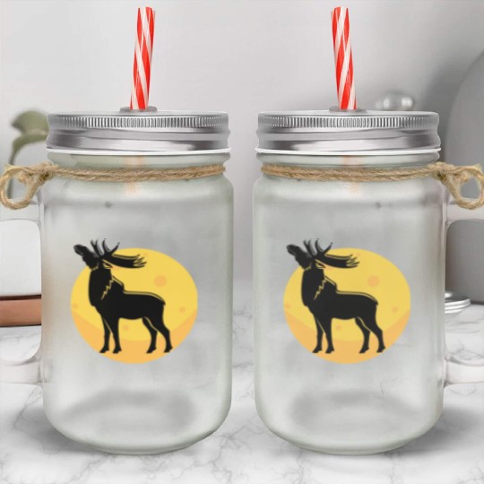 moose elk deer in the moon light Mason Jar Cups